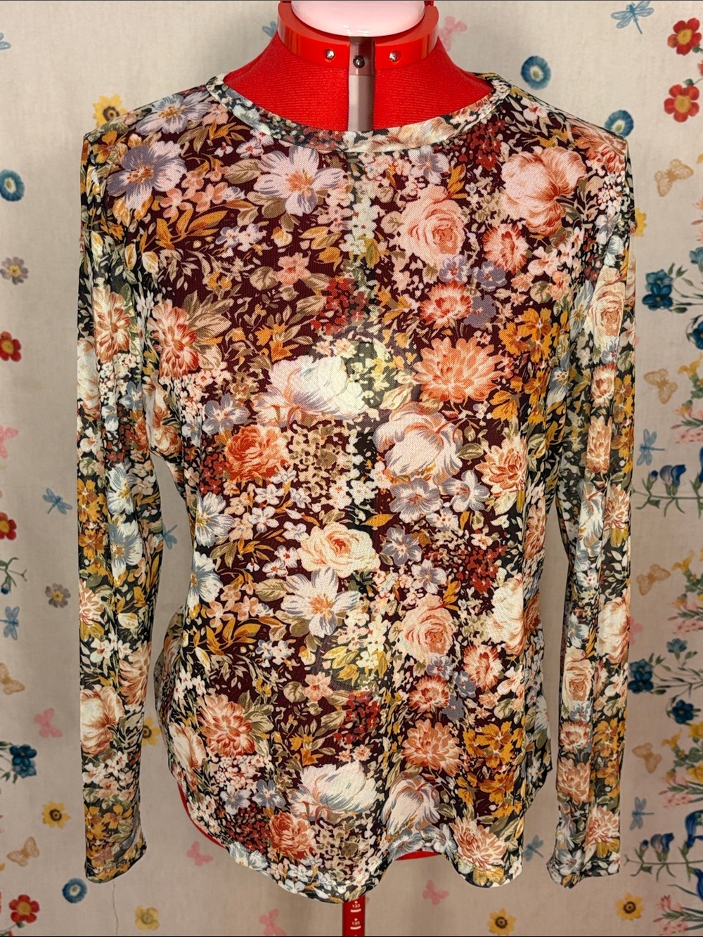 SHEIN - Multicolor Floral Long Sleeve Crewneck Top